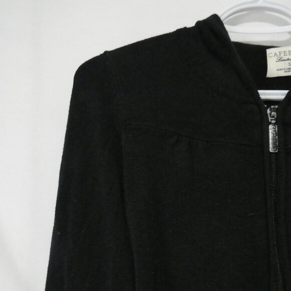 CAFEBRAND - Limited Edition | small | Solid Black Zip-Up Hooded Knit Sweater - Picture 5 of 16